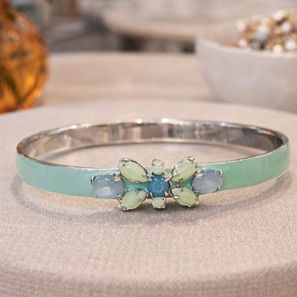Rare Vintage J Crew Mint and Silver Floral Bracelet